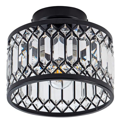 Rpzloila Crystal Ceiling Light Fixture, Modern Semi Flush Mount Ceiling Light,Crystal Chandelier for Kitchen Bedroom Bathroom Entryway Black (Bulb not Included) - Image 3