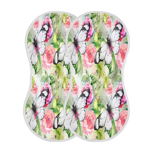 Kigai Butterflies Flowers Burp Cloths for Baby 4-Layer Cotton Muslin Burping Cloths 22x11 inch Super Soft & Absorbent Spit Up Burp Rags for Newborn Boys Girls 2 Pack