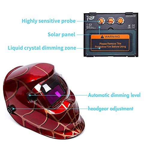 OHMOTOR Automatik Schweißhelm großes Sichtfeld Solar Schweissmaske Automatikhelm für MIG/MAG/TIG/Schleifen/Lichtbogenschweißen/Plasma schneiden-CE/RoHS Zertifiziert (Rote Spinne) - Image 6