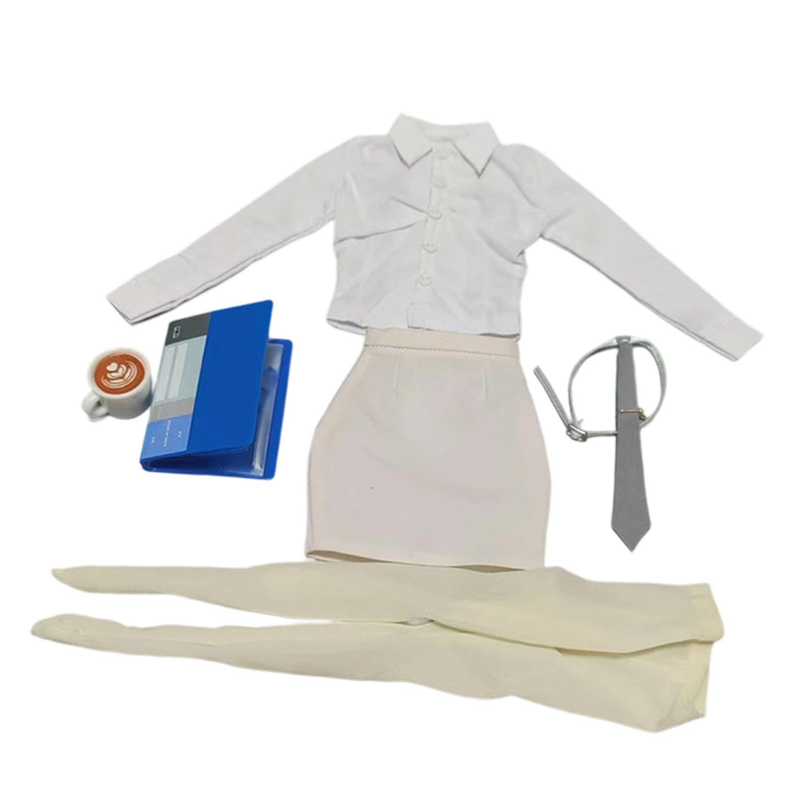 Set di Abiti per Bambole in 1/6 Camicia Formale con Maniche Lunghe Gonna Raffinata Accessori per Collezionisti, Bianco Albicocca