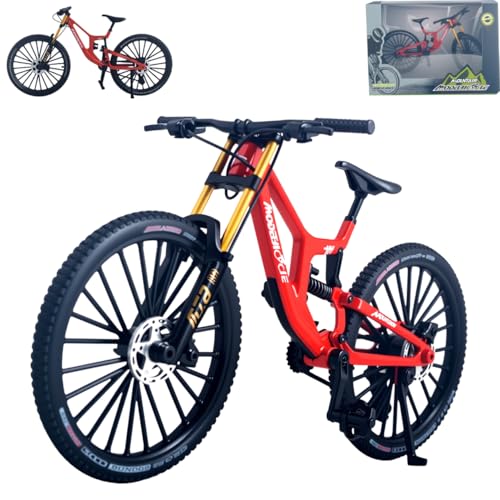 1:8 Scale Mountain Bike Toy DS Die-Cast Mini Finger Bicycle Model Desktop Decoration DH Alloy Bike Action Figurine Toy for Cake Topper Crafts (Red)