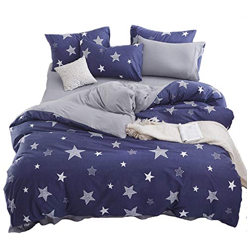 ED-Lumos Funda nórdica Infantil Juego de Ropa de Cama ４ Piezas Cama 105cm Funda de edredón 180x220cm Sábana encimera 230x230cm Funda de Almohada 48x74cm Poliéster Azul Estrella