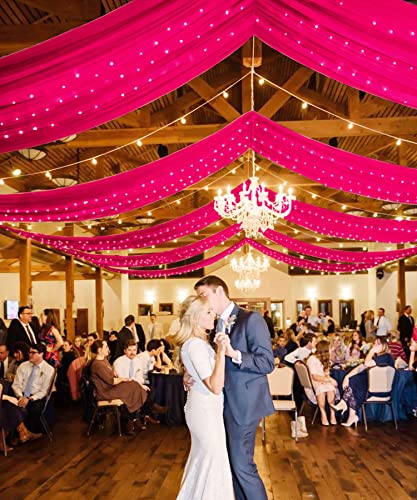 Image of FOTSHARER Hot Pink Ceiling Drapes for Weddings Sheer Ceiling Curtains 4 Panels 5x20FT Chiffon Fabric Fuchsia Draping Fabric for Wedding Arch Tulle Backdorp for Drapes Curtains Satge Reception Decor