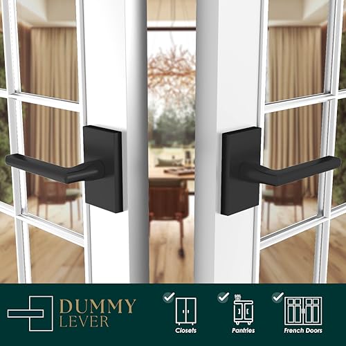 Image of Mega Handles Glamor Dummy Door Handles - 4 Pack Heavy Duty Black Door Handle, Non-Turning Door Handle for Hallway, Closet & French Doors, Single Side, Fits All Standard Doors - Matte Black