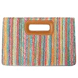 Nexellent Beach Clutch Bag, Straw Summer Clutch Purse for Women, Handmade Woven Handbag with Detachable Gold Chain (Colorful)