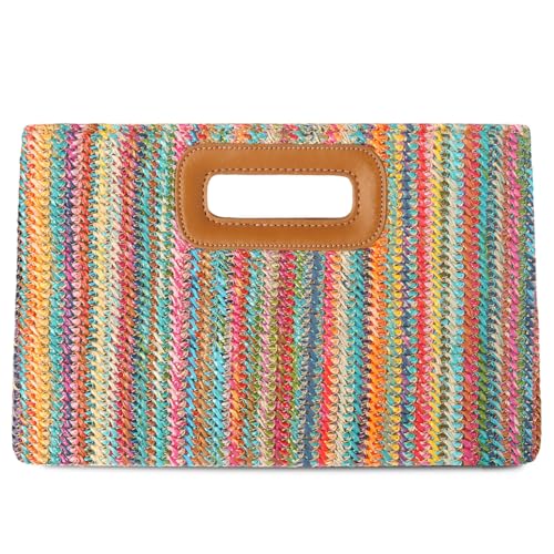 Image of Beach Clutch Bag Straw Summer Clutch Purses for Women Handmade Woven Purse Detachable Gold Chain, Crossbody