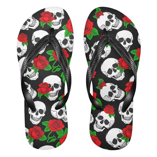 Skull Flowers Floral Flip Flop Beach Summer Casual Sandal for Women & Men Shower Shoes 2301720