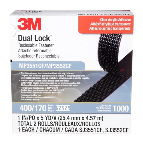 Image of 3M Dual Lock Reclosable Fastener MP3551CF /MP3552CF, Black, 1 in x 5 yd, Type 400 /170, 1 Pack