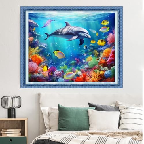 Image of Dimxvean Stamped Cross Stitch Kits,Cross Stitch Kits for Adults Beginners,Embroidery Kits Full Range of Cross Stitch Stamped Kits Needlepoint Kits Cross Stitch Patterns-Underwater World 16x20 inch
