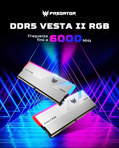 Acer Predator Vesta II DDR5 RGB RAM 32GB (16GBx2) 6000MHz CL36 - Intel XMP 3.0 & AMD Expo - Memoria per computer gaming (Argento) - RAM - Immagine 1