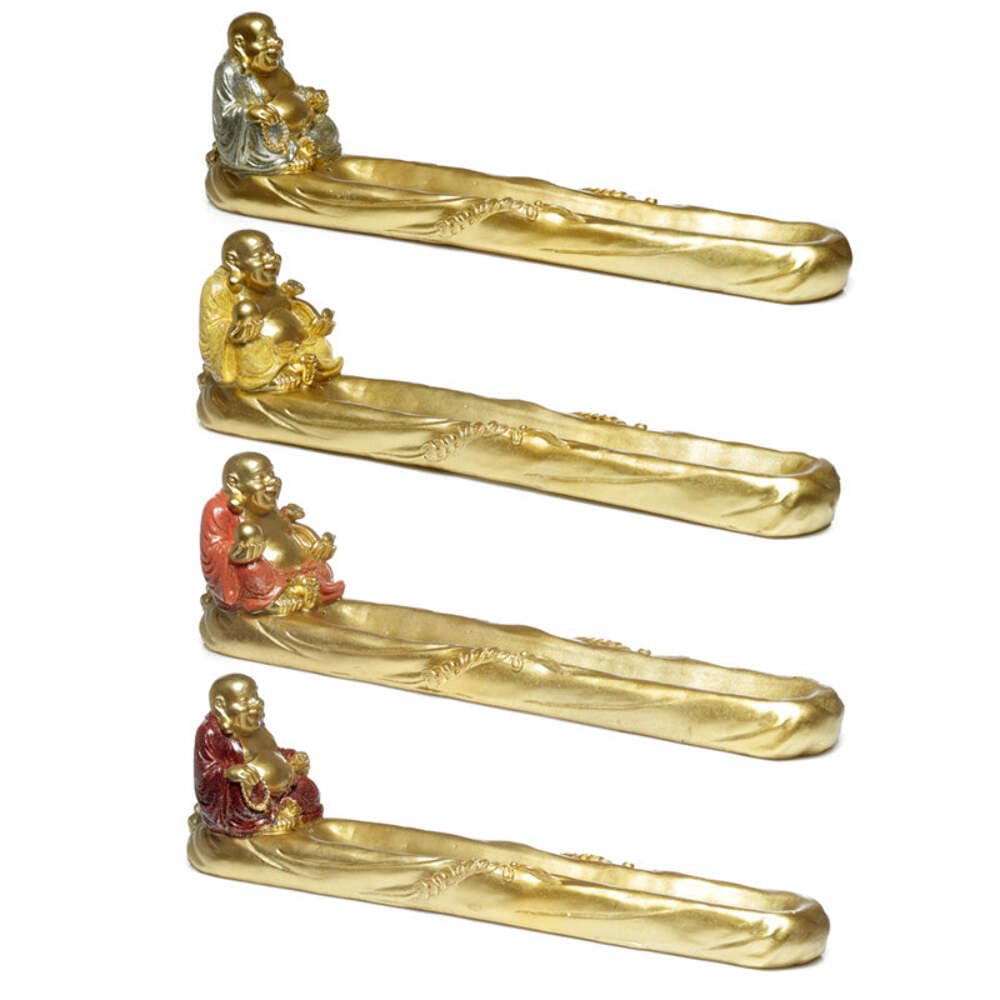Puckator Mini Lucky Glitter Chinese Laughing Buddha Ashcatcher Incense Stick Burner - Spiritual Zen Meditation Gifts - Buddhist Incense Holders For Cones - Incense Burner - Gifts For Men And Women