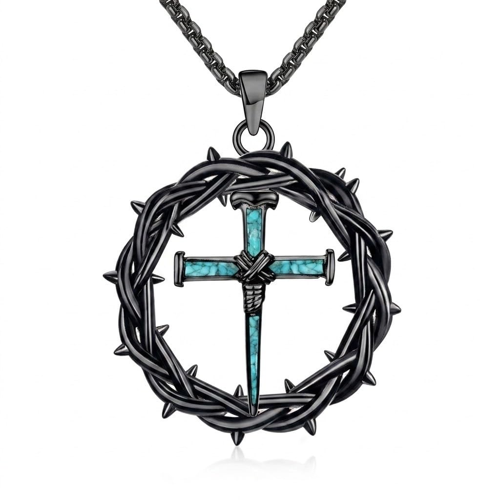 Nagel kreuz Halskette 925er Sterlingsilber Nagel Kreuz Dornenkrone Betende Hände Anhänger Christlicher Religiöser Schmuck für Herren