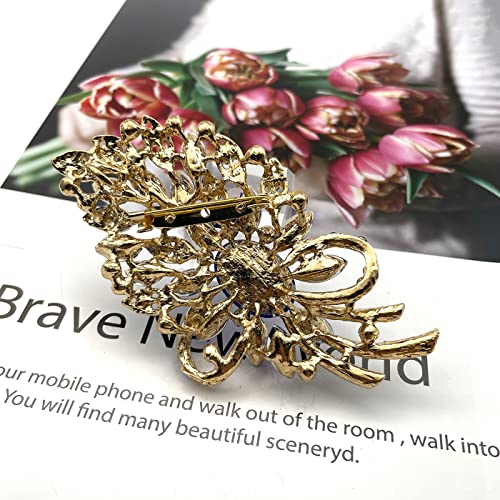 Image of YOQUCOL Vintage Blue Austrian Crystal Rhinestone Leaf Shape Big Large Brooch Pin for Women Girls