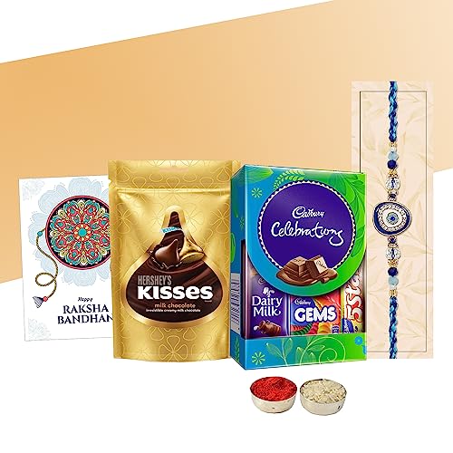 Image of Chocoloony Raksha Bandhan Celebrations Chocolate box & Hershey Kisses Chocolate Pack Rakhi for Brother Gift Pack Hamper for Brother|Rakhi Gift Hamper | Gift for Brother Pack of 2, 200 gram