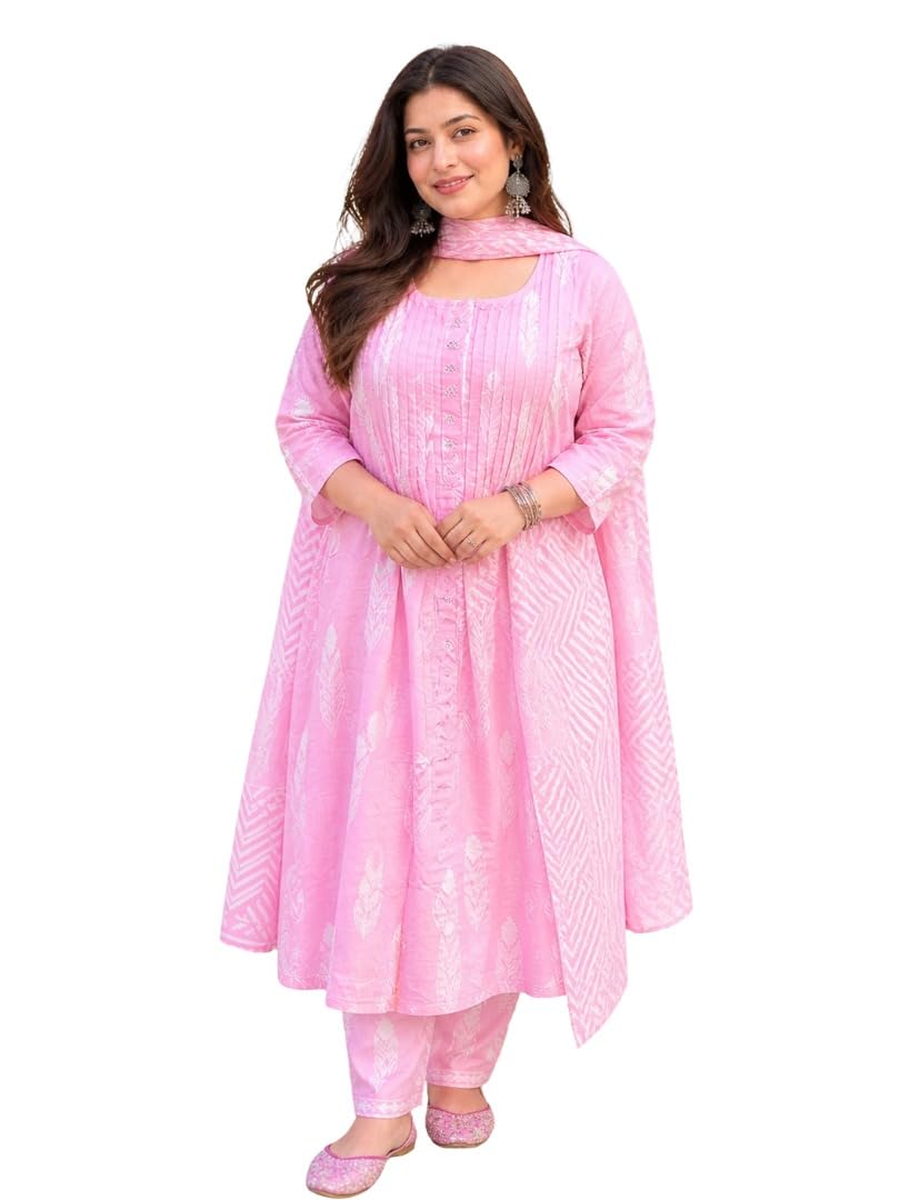Women’s Cotton Kurti Pant Dupatta Set | Handwork Neck Design with Pintex | Ethnic 3 Piece Suit Set | Comfortable Daily & Office Wear | Sizes S to 7XL-picture-37