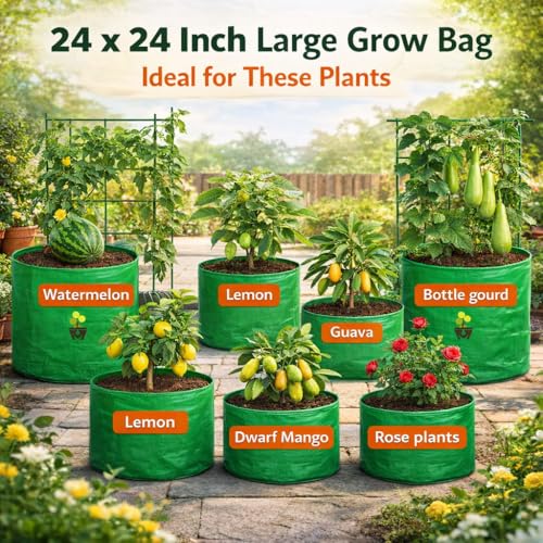 Image of MASHKI HDPE Grow Bags for Home, Terrace & Balcony Gardening - Big Size Vegetable Plant Grow Bags (15x15, 18 inchx18 inch & 24 inchx24 inch - Heavy Duty, UV Stabilized) (1, 24x24 Inches)