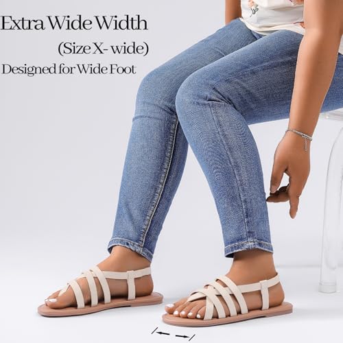 Image of Luoika Women's Wide Width Flat Sandals, Flip Flop Casual Strapy Sandals Slip on Summer Beach Shoes for Women.