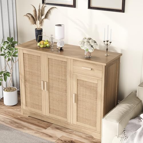 Irontar CWG010M Kitchen Storage Cabinet, Sideboard Buffet Cabinet With Rattan Decorated Doors thumb #3