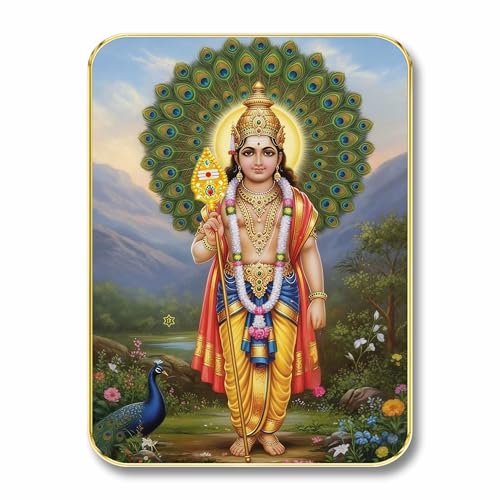 Image of SAF Lord Murugan Wall Art with Table Top Stand & Wall Hanging Hole | Kartikeya Subramanya Swamy MDF Religious Painting for Home Mandir Vastu Decor