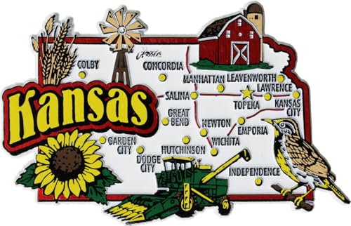 Imán decorativo estado Kansas 4.5 x 3 pulgadas miniatura 1