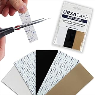 URSA Tape, Stretchy Moleskin Fabric Tape 12-Pack Strips, Heavy-Duty No-Residue Fashion Tape and Body Tape for Fabric, Shoes, Skin and More. 8x2.5 cm
