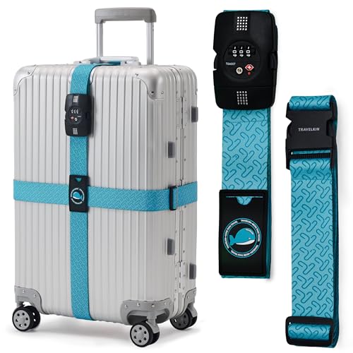 Image of Travelkin Luggage Straps TSA Approved, Suitcase Straps with TSA Lock | Adjustable, Cross luggage belt strap, combination lock, Travel,Reinforced Buckle,multiple colors, locking suitcase belt