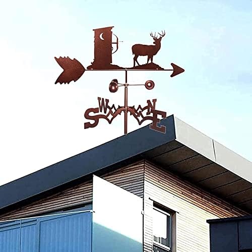 Deer Weather Vanes Windblown Metal Weathervane with Wind Direction Indicator Outdoor Metal Bracket Weather Vanes Garden Courtyard Decoration