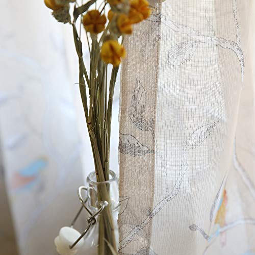 Winyy Country Rustic Birds Sheer Curtain Drape For Living Room Printed Plant Short Curtain For Kitchen Window Rod Pocket Top Tulle Voile 1 Panel (39 Inch Wide, 63 Inch Long) #TOP6