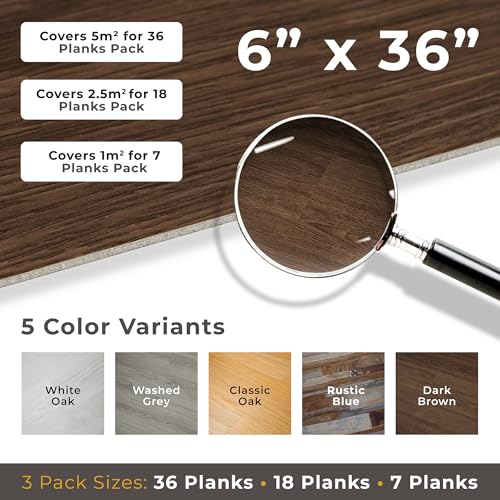 Ambulabo Vinyl Flooring – 36Pcs (5M²) Peel And Stick Self Adhesive Floor Planks, Wood Effect Vinyl For Stylish Interiors (Dark Brown) - 6