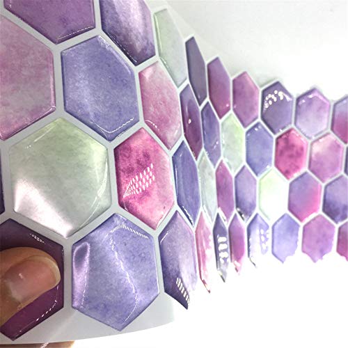 Ancoree Pink Purple Hexagon Tile Stickers For Kitchen Backsplash Bathroom Floor Countertop- Self Adhesive Non-Slip Floor Sticker, Peel & Stick Wall Sticker (C,10Pcs) #TOP3