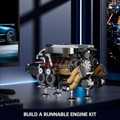 Image of Mould King W16 Engine Kits that Runs, Build Your Own Twin V8 Engine, Visible Car Motor Blocks Set, Physical Science Experiment Models for Teens, Best STEM Toy Gifts for 14+ and Adult 10131 (952 Pcs)