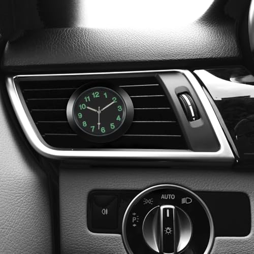 Image of UKCOCO Mini Car Dashboard Clock 1.96 inch Luminous Quartz, Black Electroplated Metal, Night-Glow Pointer for Safe Time Checks, Clip-On Air Vent or Desk for Auto, Office, Travel