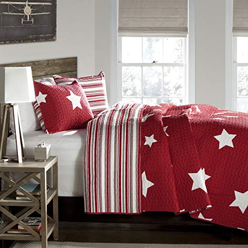 Edredón Star reversible de 2 piezas rojo para cama doble juvenil 2