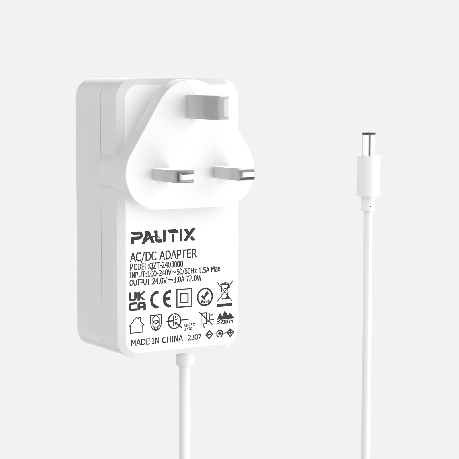 Pautix White Uk Plug 24V 3A Power Supply For Led Strips, Transformer Ac100-240V To Dc24v Driver Converter Adapter 72W With 5.5 X 2.1Mm Jack (, Not Support 12V Led Strip)