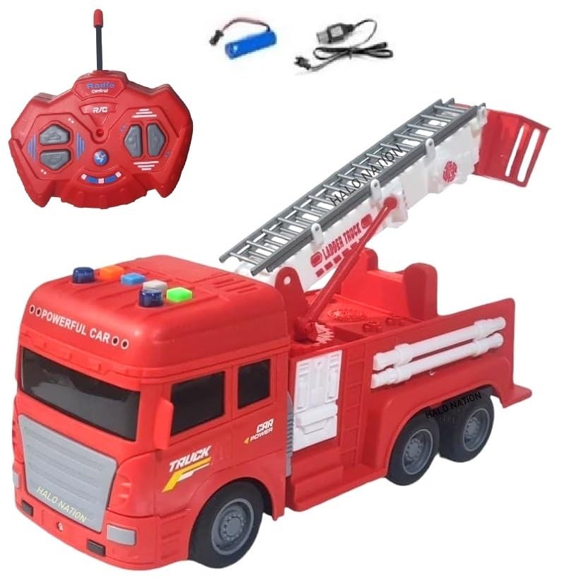 Image of HALO NATION Remote Control Fire Ladder Truck - 4 Channel RC Engine With Light & Sound - Big Size Truck for Kids, Red
