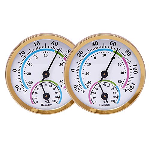 LayscoPro Mini Indoor Thermometer Hygrometer Analog 2 in 1 Temperature Humidity Monitor Gauge for Home, Room, Outdoor, Offices, Display Mechanical Diameter 57mm-2 Pack (No Battery Needed)- Gold LayscoPro Mini Indoor Thermometer Hygrometer Analog 2 in 1 Temperature Humidity Monitor Gauge for Home, Room, Outdoor, Offices, Display Mechanical Diameter 57mm-2 Pack (No Battery Needed)- Gold