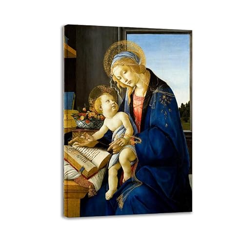 LZ6J8C9 Madonna of the Book By Sandro Botticelli - Religious Art Print Poster on Canvas - Famous Painting Canvas Wall Art Ready to Hang(80x120cm(31.5x47.3in)/Inner Frame)
