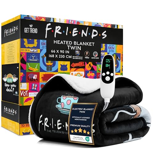 Get Trend Friends TV Show Heated Blanket Electric Twin Size Luxurious Fleece Weighted Blanket 9 Heat Settings & Auto Shut-Off 65x90in Gifts for Men Women (Black Friends Twin US)