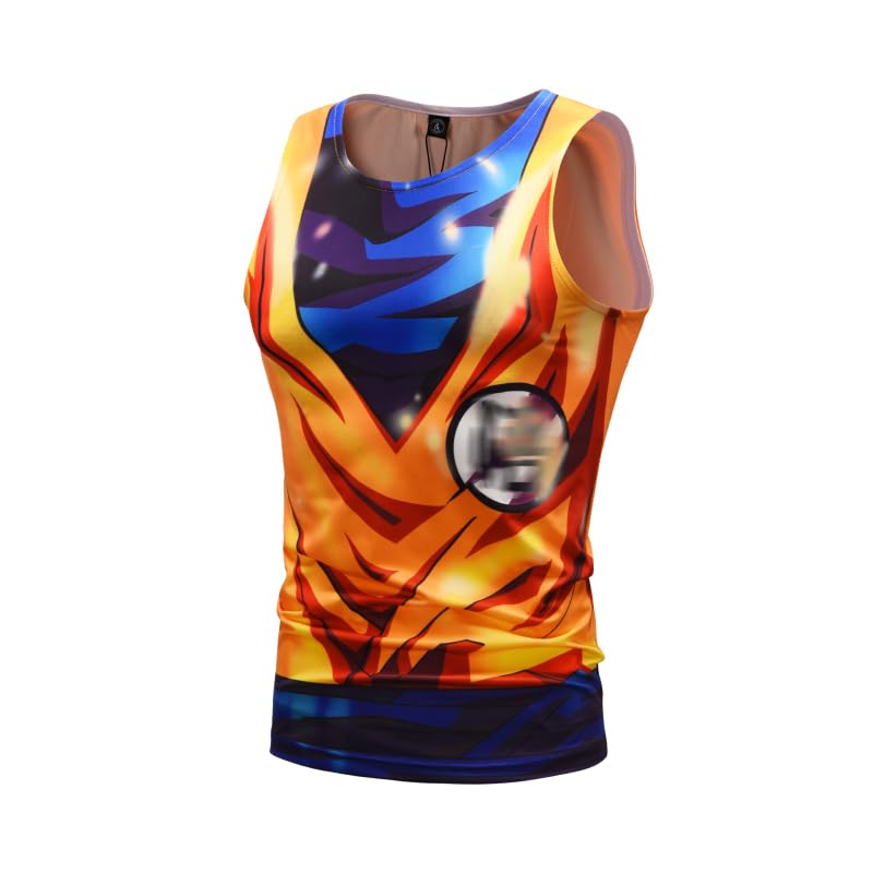 CosFitness Anime Training Shirt, Funny Cosplay 3D Muscle Gym Compression Tank Top for Men, Pro Series