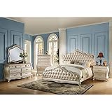 Acme Furniture Chantelle 4-Piece Bedroom Set, Rose Gold PU Leather with Pearl White Finish Eastern King