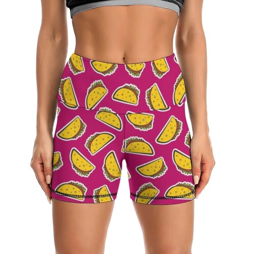 JYYAU Taco High Waist Yoga Shorts for Women Athletic Shorts Leggings Running Pants Black