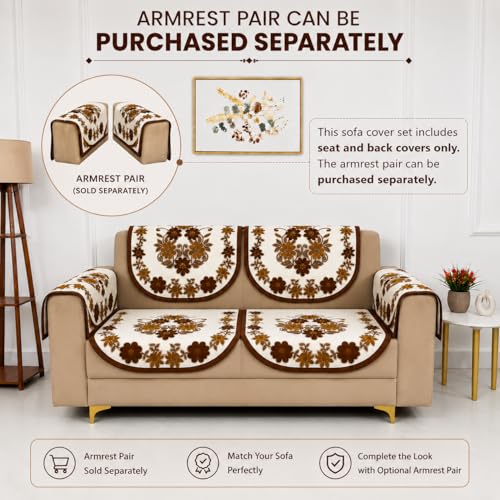Image of Homerz Premium 'Surya Series' Sofa Cover | Stylish Sofa Protector | Net Fabric | Anti-Stain & Washable Slip Cover Exact Size Antislip (Daisy Brown, 2 Seater, Seat Cover with Backrest)
