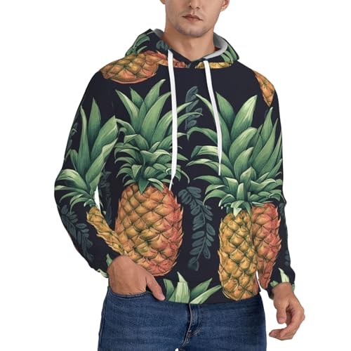 Men's Fleece Pullover Hoodie Long Sleeve Hooded Pineapple Sweatshirt Casual Shirts With Pockets Small Black
