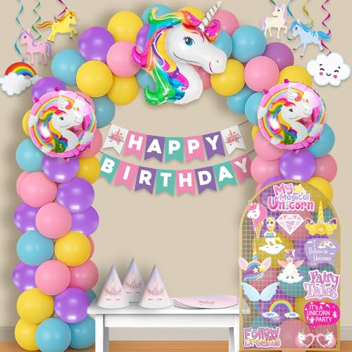 Image of Party Propz Unicorn Theme Birthday Decoration Kit For Girls -127 Pcs, Unicorn Balloons, Banner, Swirls, Caps & Photo Props, Pink Theme Decoration For Birthday Girls