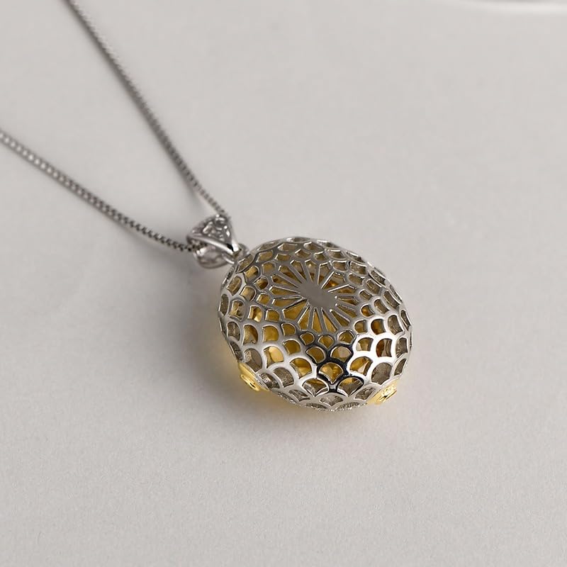 15 * 20mm Oval Amethyst or Citrine Pendant Necklace - Unique Avant-Garde Design, S925 Sterling Silver with 18K Gold Plated Amethyst Pendant, 17.7-19.68 inch Adjustable Delicate Collarbone Chain.3