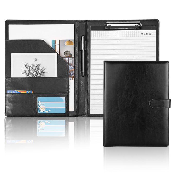 GOEDCH Folder A4 writing case: clipboard A4 with lid, premium conference folder made of PU leather, multifunctional with document compartments, pen holder and magnetic closure for the office and