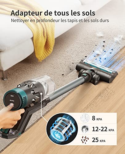 Ultenic U11 Pro Aspirateur sans Fil, Aspirateur Balai Puissant 25KPA, Idéal pour Les Poils d’Animaux, Tapis, Sols, 50 Min d'Autonomie, Batterie Amovible, 3 Modes et 4 Brosses - Image 7
