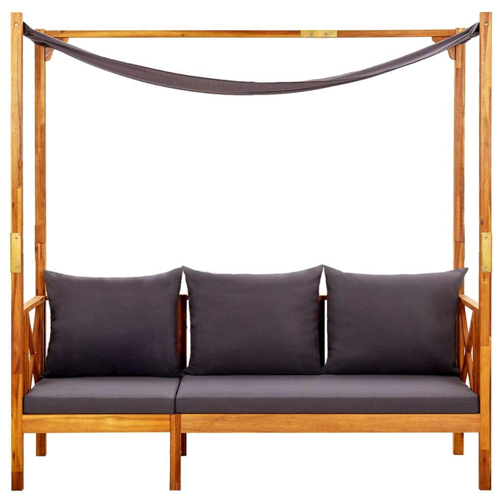 Panca da giardino con baldacchino in legno di acacia massello, letto da giorno esterno con cuscini imbottiti per un comfort ottimale, riparo solare per terrazza e giardino