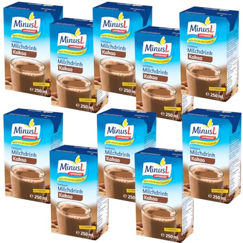 MINNUS Kakaohaltiger Milchdrink – laktosefrei, H-Milch, 1,5 % Fett | Trinkfertig & länger haltbar – Nettogewicht 250ml, 10 STÜCK