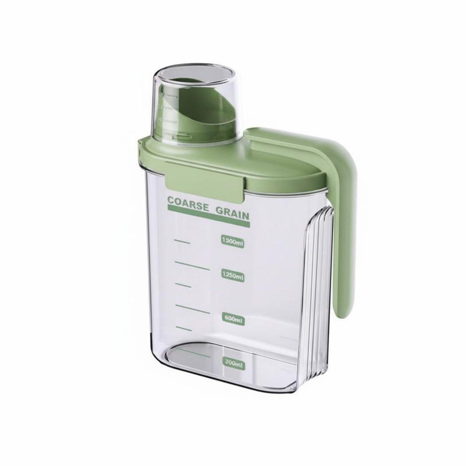 Sealed Grain Dispenser Rice Storage Bin Clear Body Airtight Rice Bin for Kitchen Countertop Green Short Handle 800ML-picture-13
